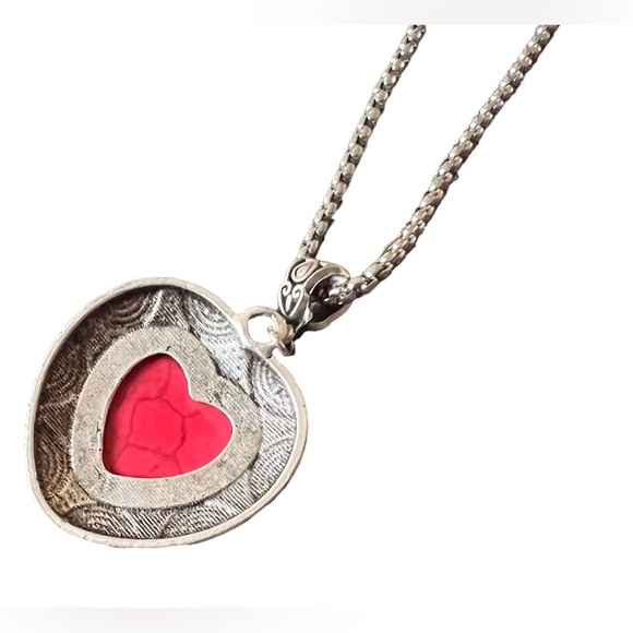 RED JADE HEART 19” silver tone necklace NWT - Picture 3 of 4